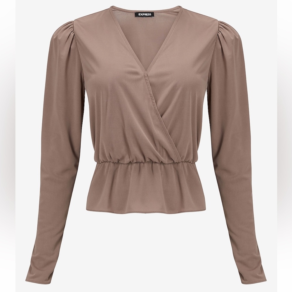 Express - Puff Sleeve Wrap Front Plum Top
